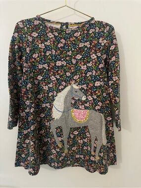 Mini Boden Horse Appliqué Floral Dress 3-4Y 104cm Nordstrom